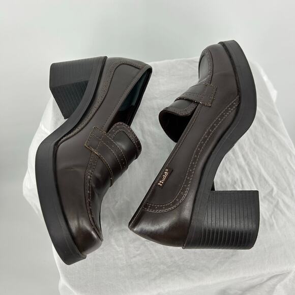 VTG y2k Women's Brown MUDD Kapfer Penny Loafer Chunky Platform Block Heels 9.5M - Picture 5 of 8